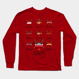 Santa's Reindeers Black Long Sleeve T-Shirt